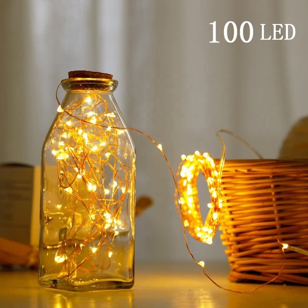 33ft 100 LED copper wire string lights 8 Modes USB Battery Powered with Remote Control for Party Home Christmas Decoration