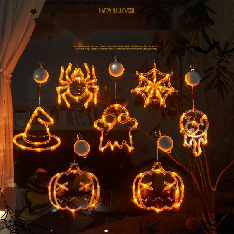 Hanging LED Battery Powered Pendant Suction Pumpkin Ghost Halloween Lights for Window Decoration