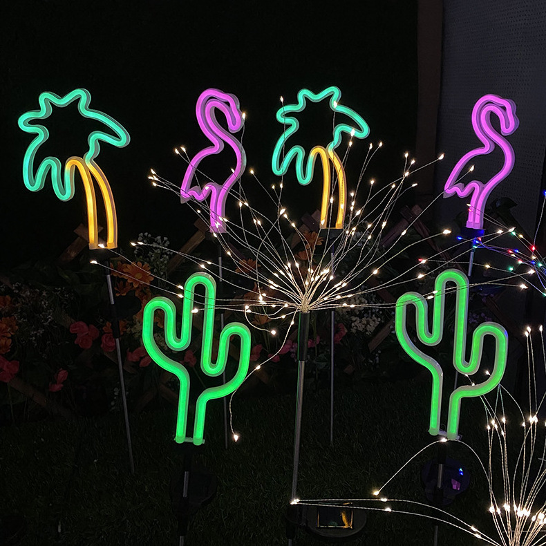 Flamingo Cactus Palm Tree Christmas Decorative Solar Neon Garden Yard Stake  Light