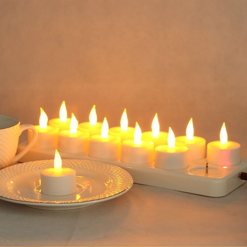 set of 12 Rechargeable led candle Flameless Static Tea Lights electric lamp waxless Valentine Home Wedding Xmas Table decor