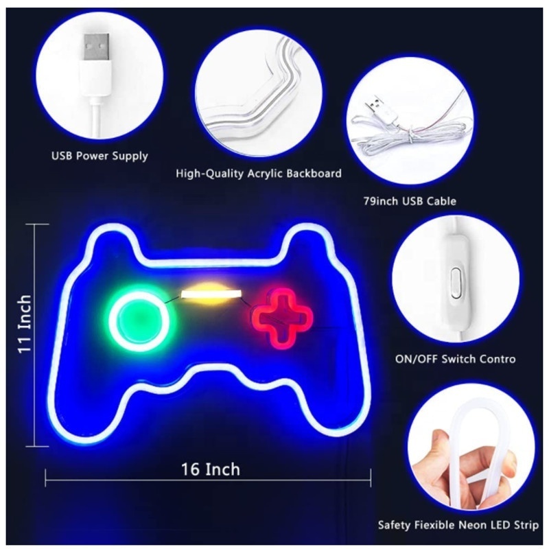 Hot Sale Game Shaped Neon Lights Gamepad Controller Led Sign Gifts For Gaming Zone Party Wall Hanging Home Decor Light