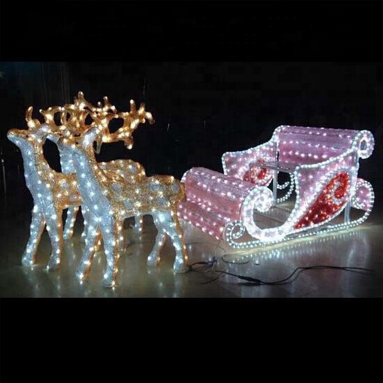 Outdoor Decoration Running Strip 3d  Led Large Christmas Reindeer Sled Cart Motif Lights