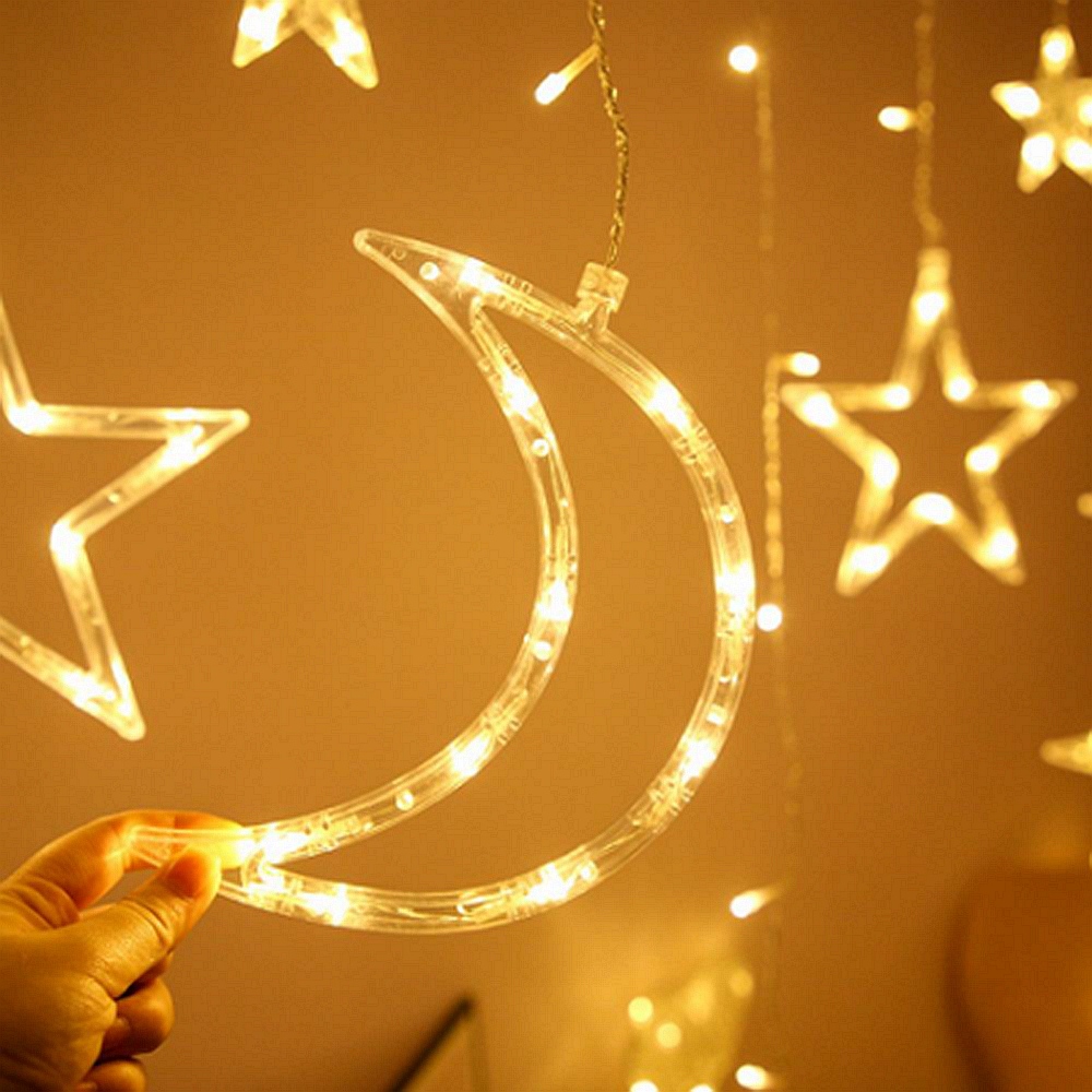 Ramadan Eid Decoration Lights Christmas Fairy Led Moon Star Curtain Light 220V 110V Plug In For Indoor