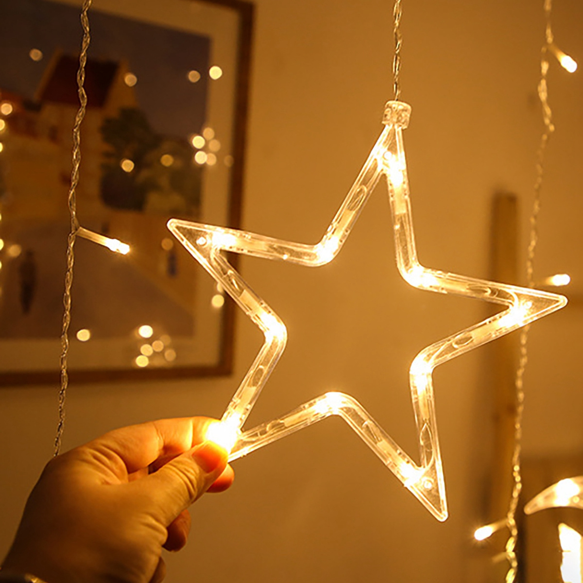 Ramadan Eid Decoration Lights Christmas Fairy Led Moon Star Curtain Light 220V 110V Plug In For Indoor