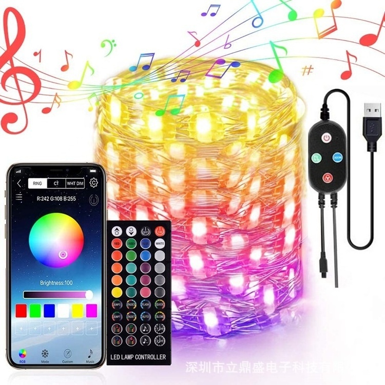 RGB Outdoor Waterproof String Fairy Lights Bluetooth LED Lights with Remote Music Sync Color Changing Rope Light for Christmas