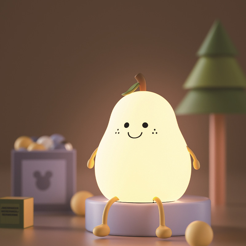 Colorful USB Charging Silicone Pear Small Night Lamp Children's Bedside Lamp Timing Sleep Lamp