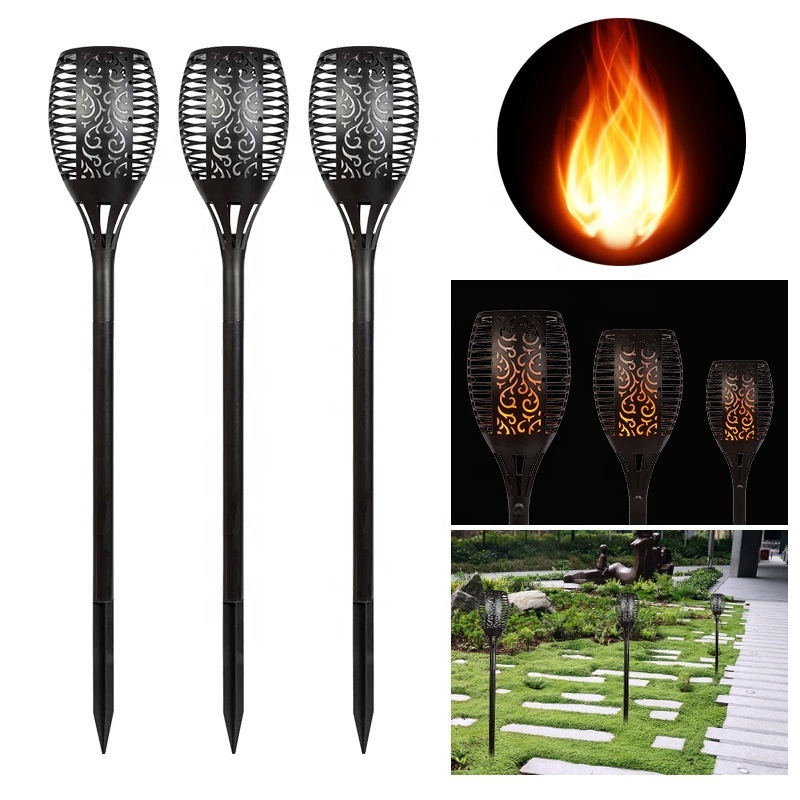 Waterproof Pathway Ground Landscape Exterior Outdoor Garden Led Solar Torch Light Flickering Flame