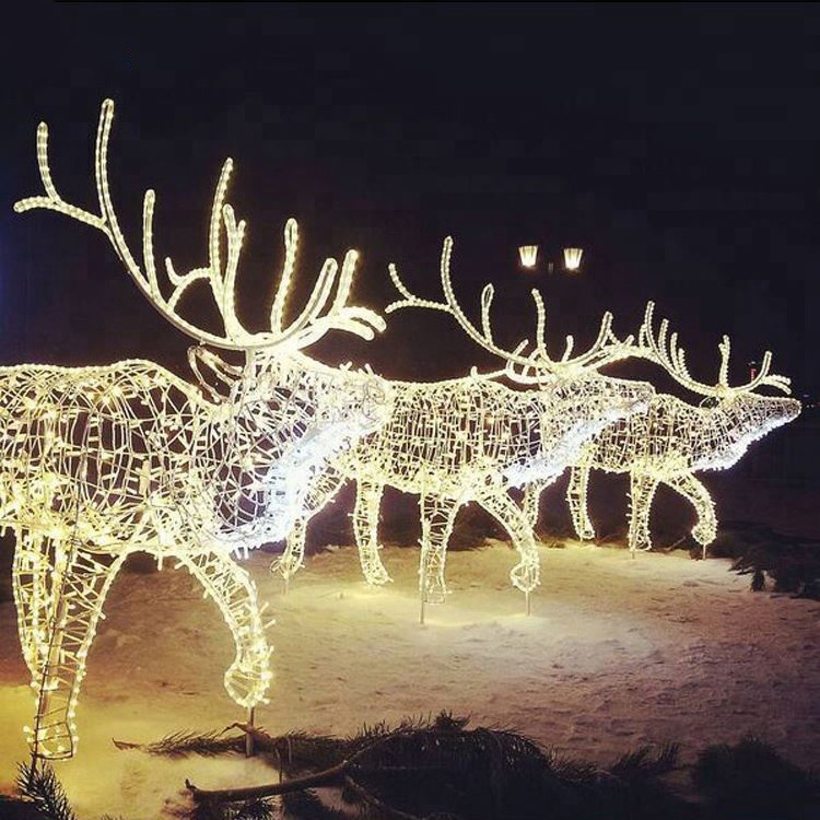 Custom Design Mall Outdoor White Fairy Giant Led 3d Christmas Reindeer Motif Light