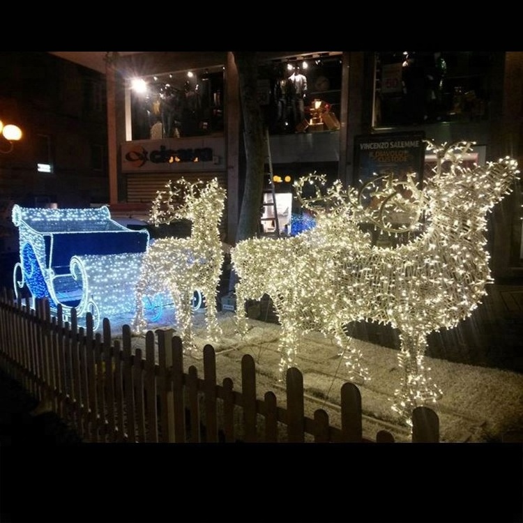 Outdoor Decoration Running Strip 3d  Led Large Christmas Reindeer Sled Cart Motif Lights