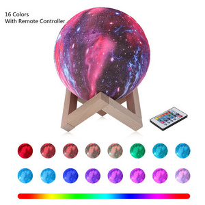 Children Kids Bedroom Night lamp Rechargeable Touch 16 Colors Light LED 3D Print Galaxy Moon Lamp Night Light