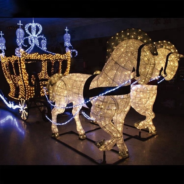 Outdoor Decoration Running Strip 3d  Led Large Christmas Reindeer Sled Cart Motif Lights