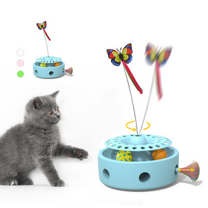 Cat Interactive Toys Inexpensive Cat Dog Butterfly Smart Toy Feather Punching Machine Funny Cat Dog Stick