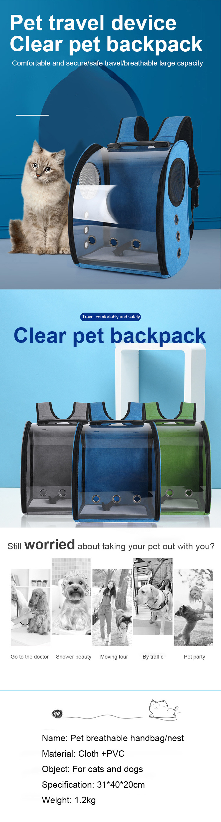 Pet Space Capsule Backpack Small Medium Cat Puppy Dog Carrier Transparent Breathable Heat Proof Pet Carrier