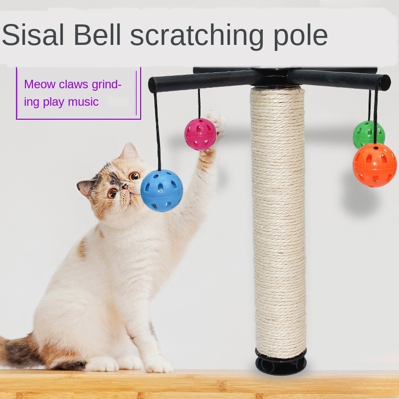 Sisal Cat Grabbing Board Grinding Column Pulley Climbing Frame Combination Grinding Claw Bell Ball Cat Toy for Cats Pet Toys 1pc