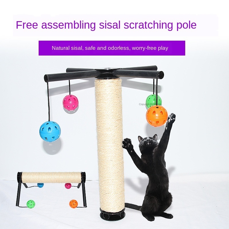 Sisal Cat Grabbing Board Grinding Column Pulley Climbing Frame Combination Grinding Claw Bell Ball Cat Toy for Cats Pet Toys 1pc