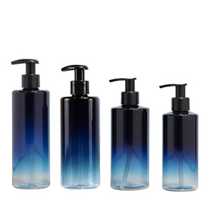 Custom luxury Gradient blue frosted plastic  lotion pump bottle 250ml 500ml shampoo bottles for body wash packaging