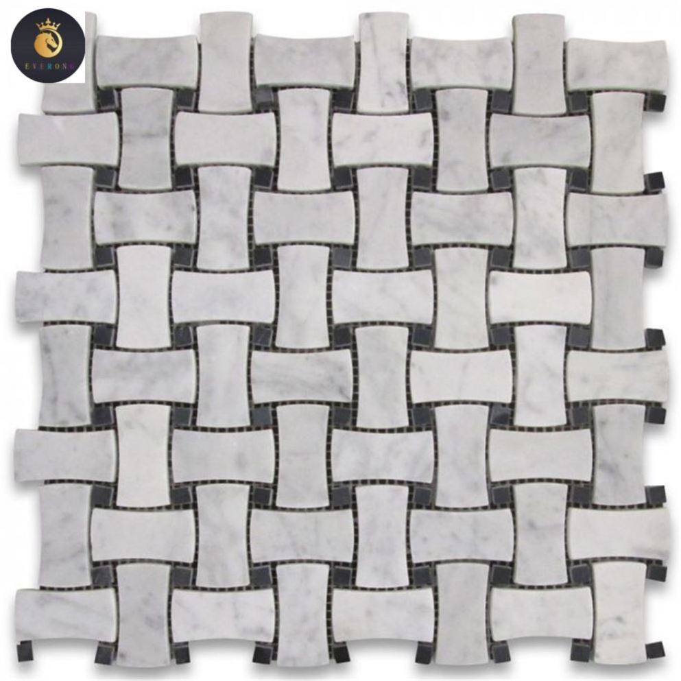 New Model High Quality Natural Marble Mosaic Tile Basketweave Kitchen Background Polished Mosaic Stone  Basketweave Mosaic