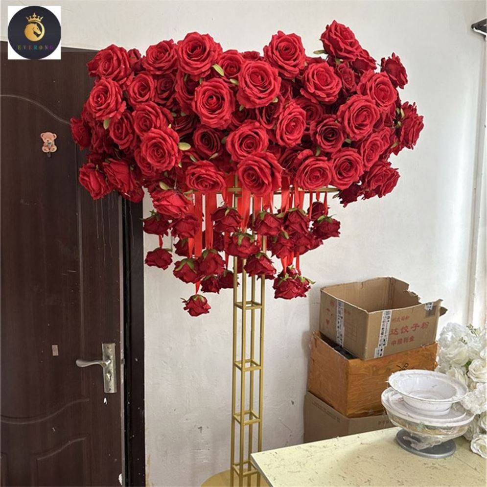 EV Wholesale 4ft Tall Flores Artificial Flowers Red Rose Gold Wedding Centerpieces for Wedding Decor