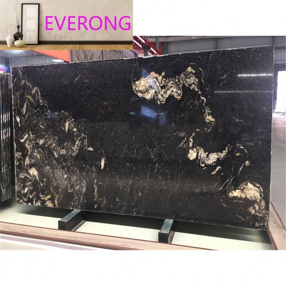 Exotic Cosmic black Titanium gold Magma gold leather granite for interior kitchen countertops