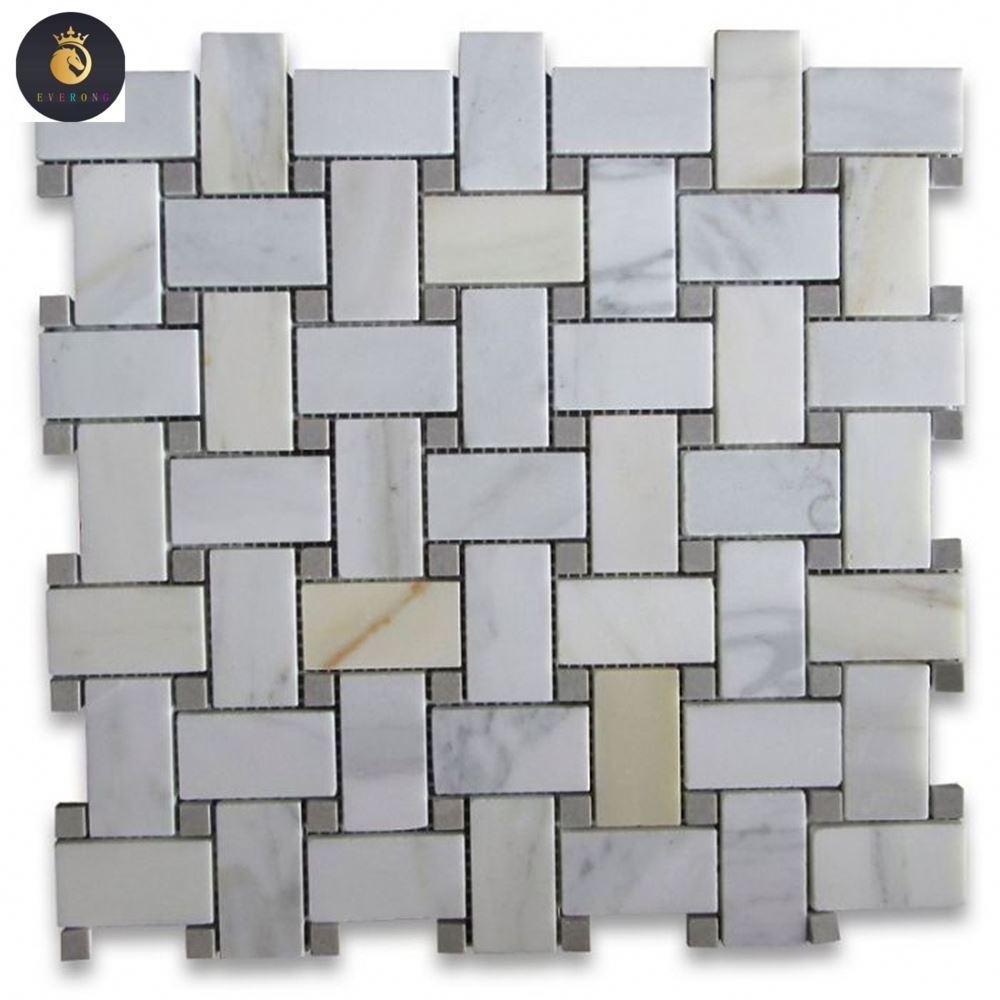 New Model High Quality Natural Marble Mosaic Tile Basketweave Kitchen Background Polished Mosaic Stone  Basketweave Mosaic