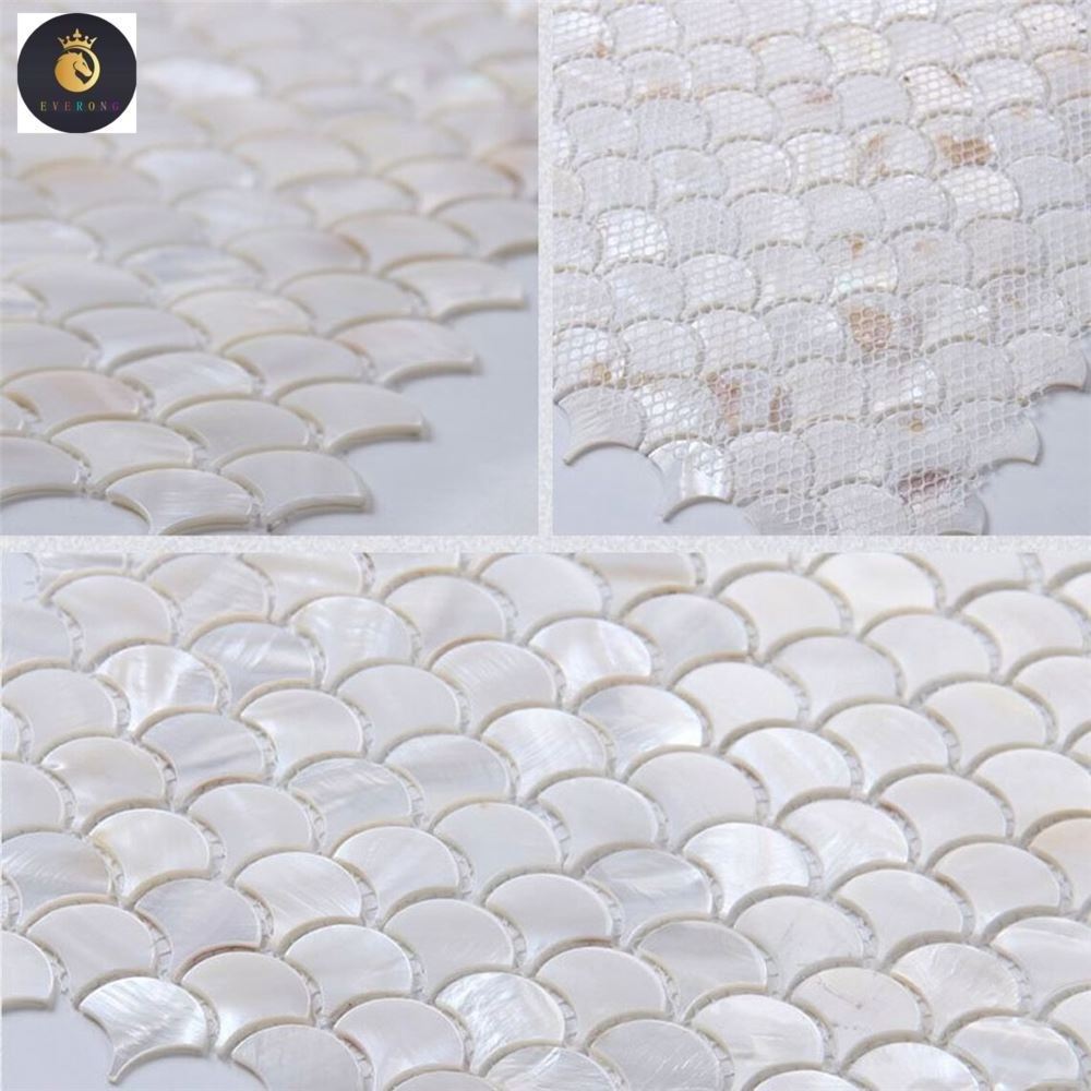 Mosaic Tile Polished Peel and Stick Mother of Pearl Shell Mosaic Interior Wall White Natural Shell EV Stone Fish Scale,irregular