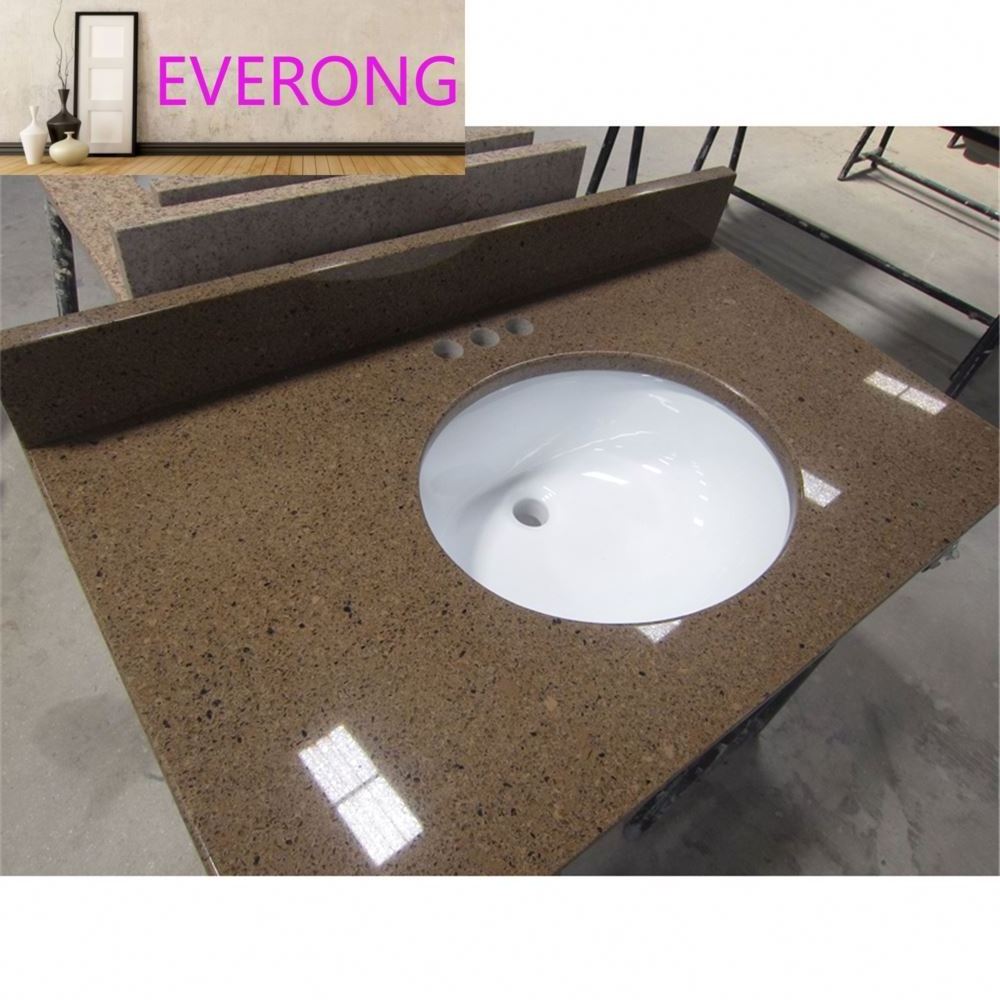 Bathroom Vanity Tops with Double Sinks Brown Quartz Stone Quartz Vanity Counter Top