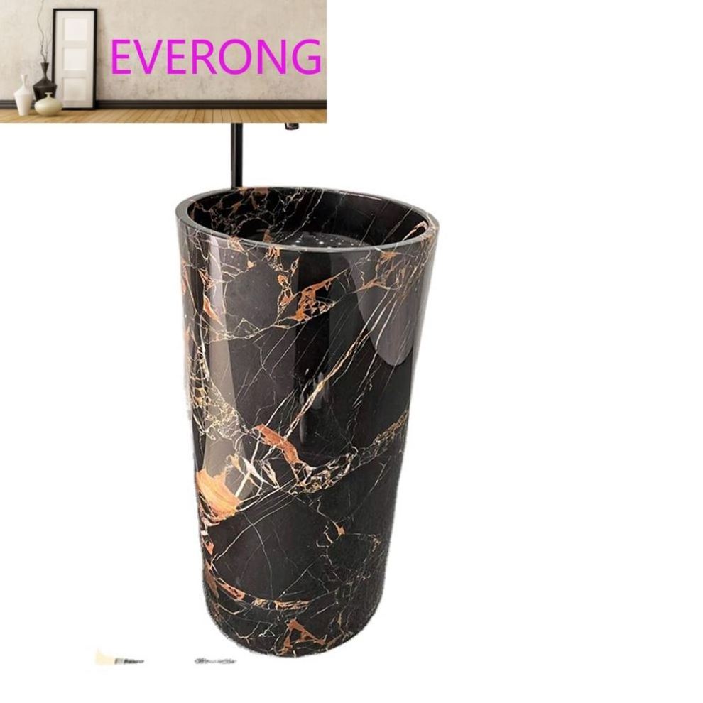 Customized Portoro Black Marble Pedestal Sinks Bathroom Corner Washing Sinks