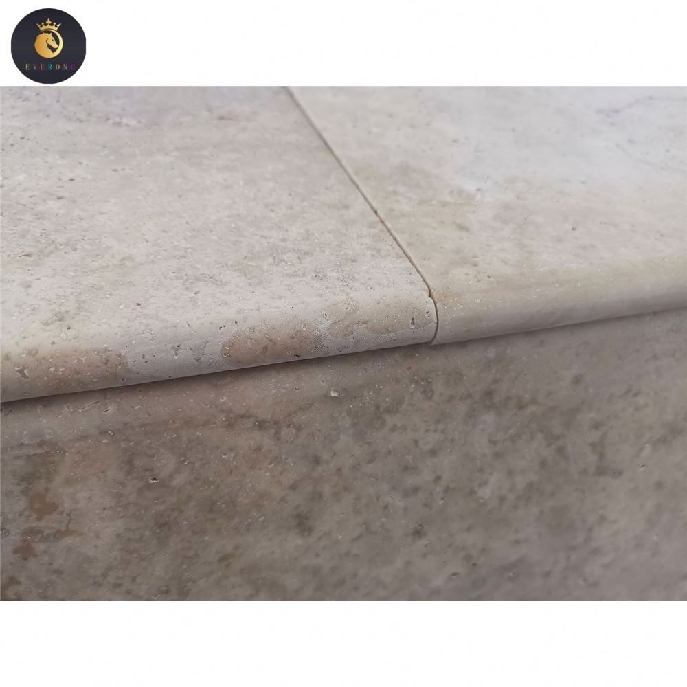 EV Customized Swimming Pool Coping Tile Decking Beige Grey Tumbled Travertine with Bullnose Edge Pool Coping Travertine Tile