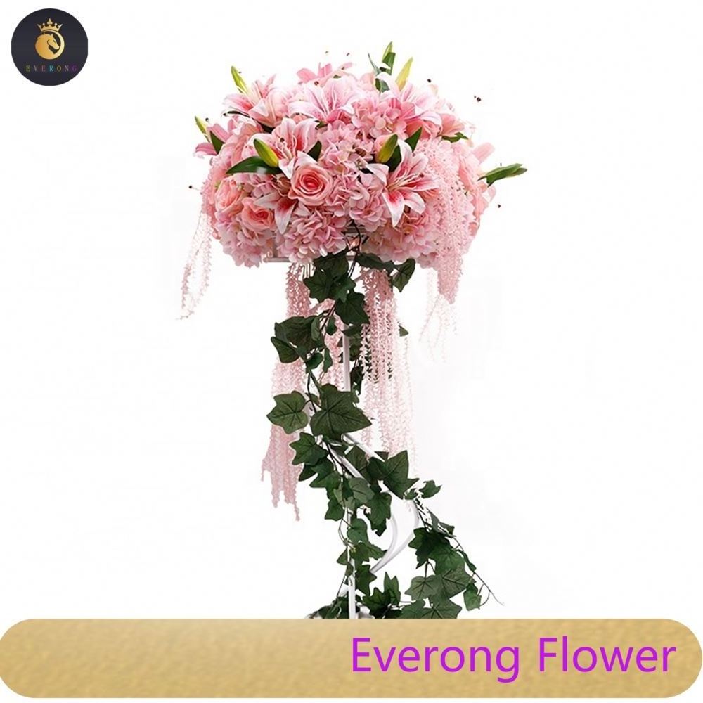 E Wholesale tall acrylic candelabra artificial silk centerpieces pink white rose flower kissing ball for wedding table decor