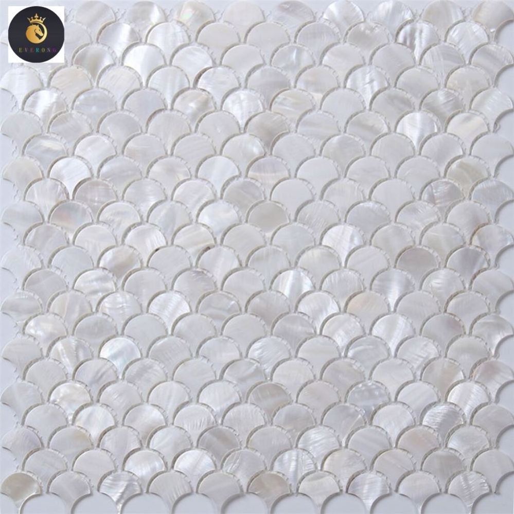 Mosaic Tile Polished Peel and Stick Mother of Pearl Shell Mosaic Interior Wall White Natural Shell EV Stone Fish Scale,irregular