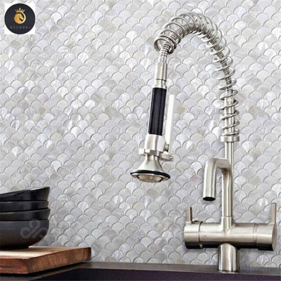 Mosaic Tile Polished Peel and Stick Mother of Pearl Shell Mosaic Interior Wall White Natural Shell EV Stone Fish Scale,irregular