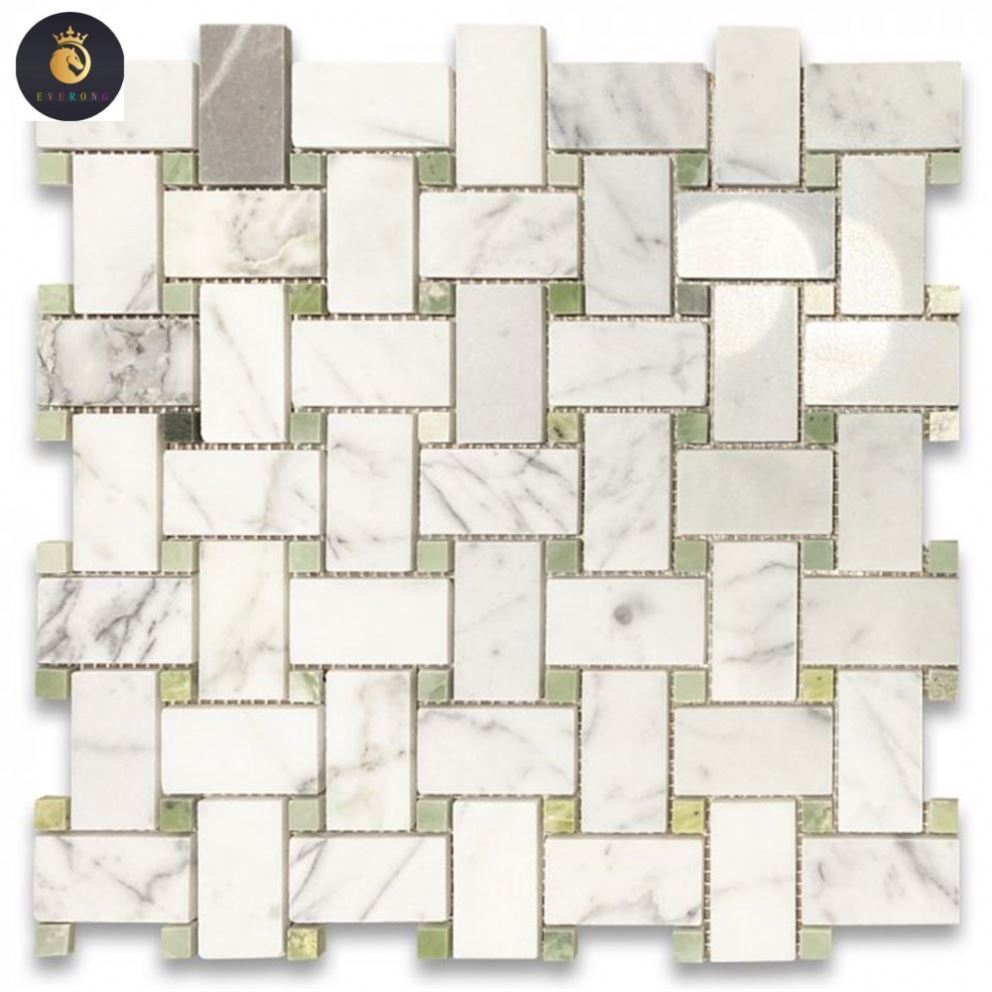 New Model High Quality Natural Marble Mosaic Tile Basketweave Kitchen Background Polished Mosaic Stone  Basketweave Mosaic