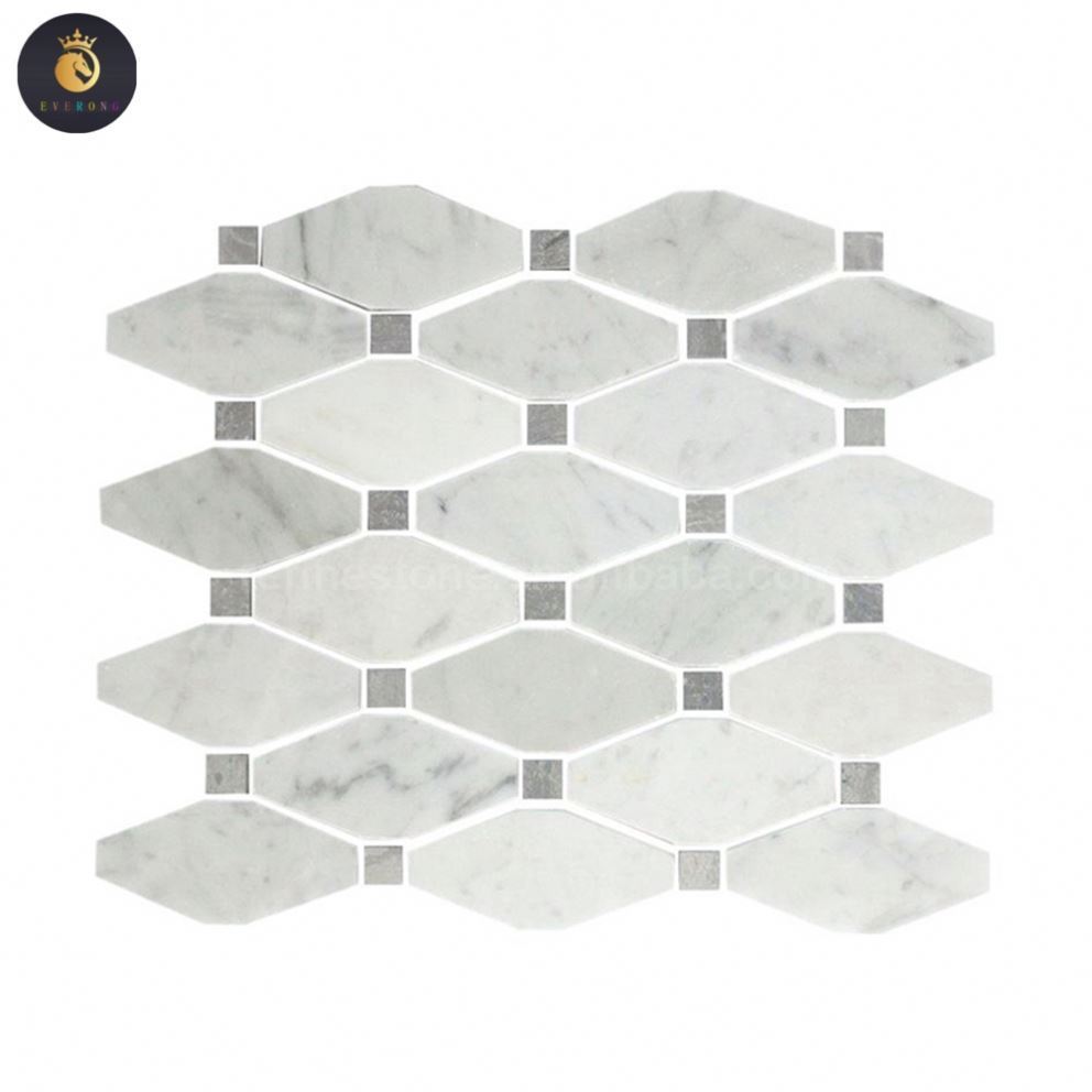 Polished 1x3 Herringbone Italy White Gray Carrara Marble Mosaic Tile for bathroom and kitchen