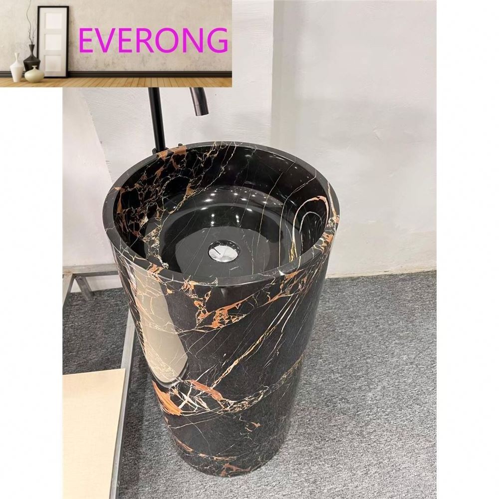 Customized Portoro Black Marble Pedestal Sinks Bathroom Corner Washing Sinks