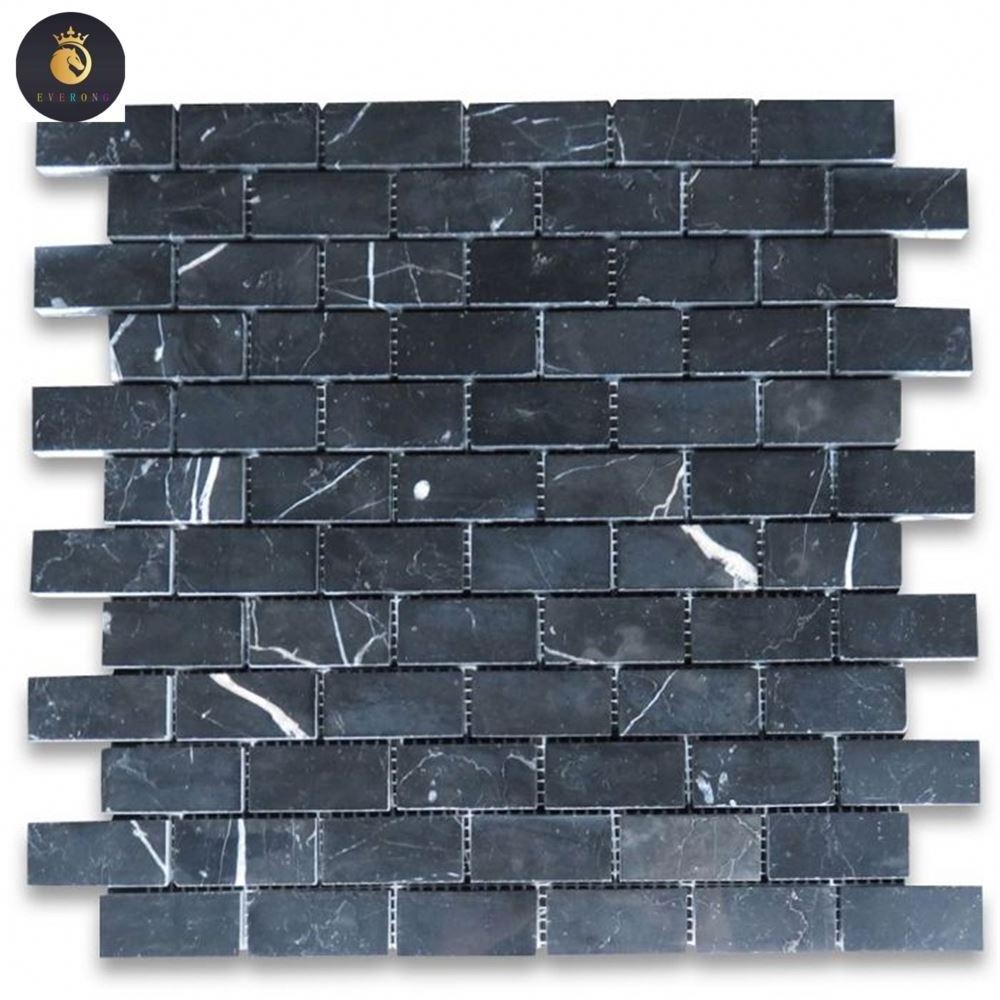 Customize Size Natural Marble Tile Black Marble Vein Mosaic Honed Surface  Brick Faux Stacked Ledger Wall Stone Veneer Panel