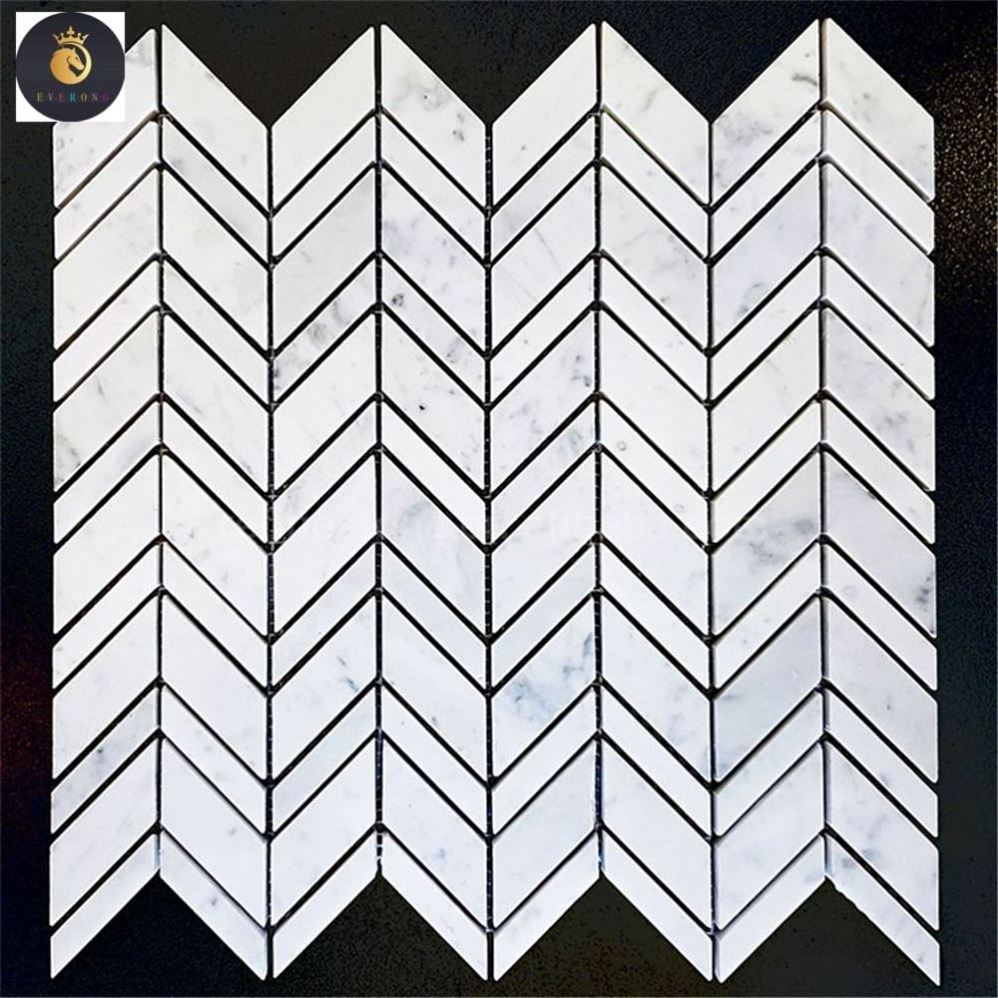 Polished 1x3 Herringbone Italy White Gray Carrara Marble Mosaic Tile for bathroom and kitchen