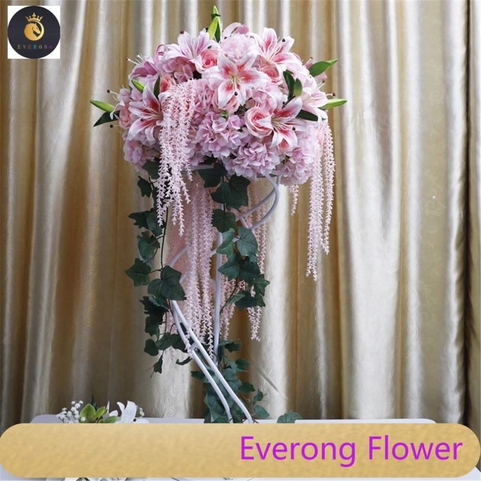 E Wholesale tall acrylic candelabra artificial silk centerpieces pink white rose flower kissing ball for wedding table decor