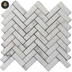 Polished 1x3 Herringbone Italy White Gray Carrara Marble Mosaic Tile for bathroom and kitchen