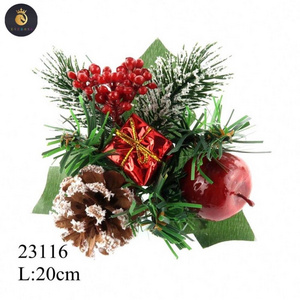 Flocked snow white berries pine branch 21336 Christmas floral picks ornaments wholesale