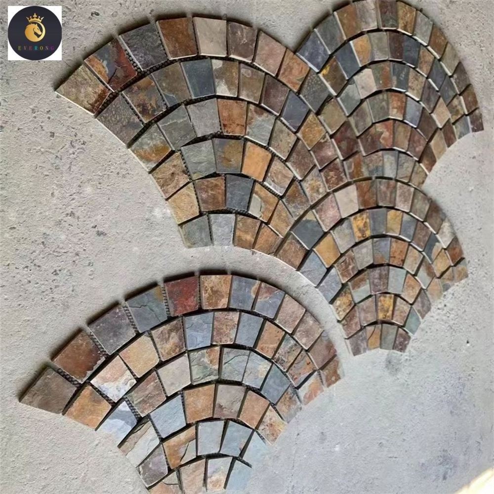 Multicolor slate flagstone paverstone on mesh ,rusty slate tiles paver on mesh