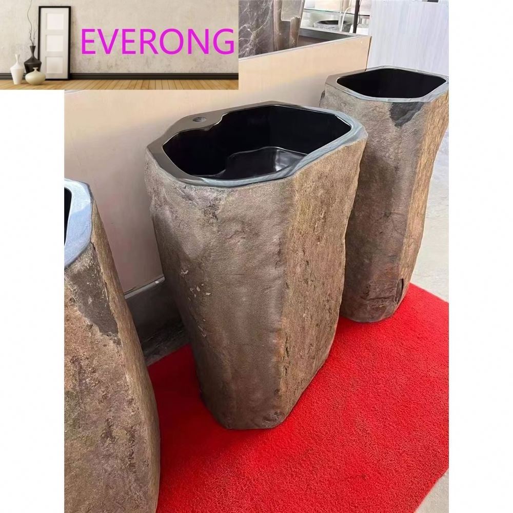 Customized Black Basalt Pedestal Sinks Bathroom Corner Washing Sinks