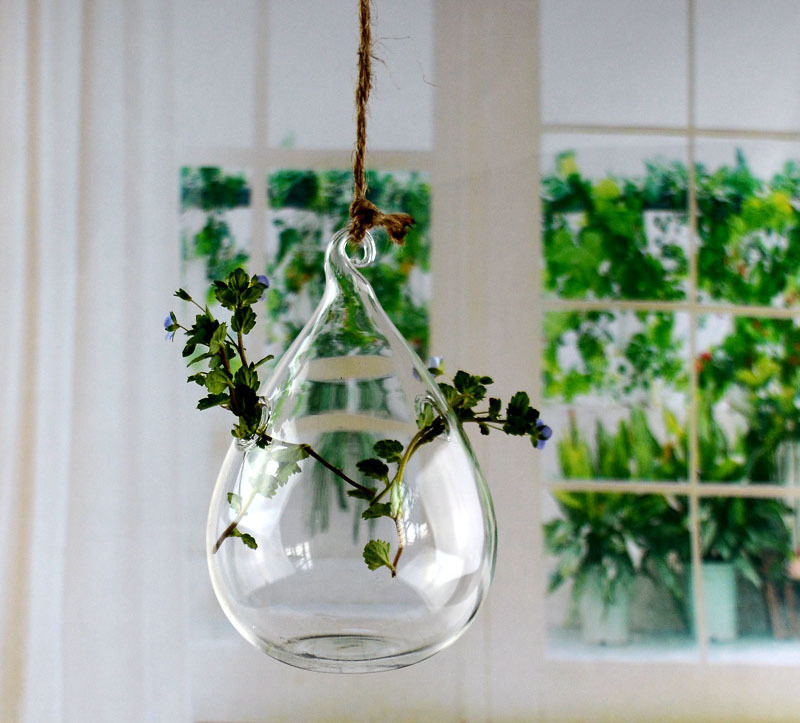 Wholesale fashion ideas transparent glass vase hanging hydroponic vase indoor plant decor