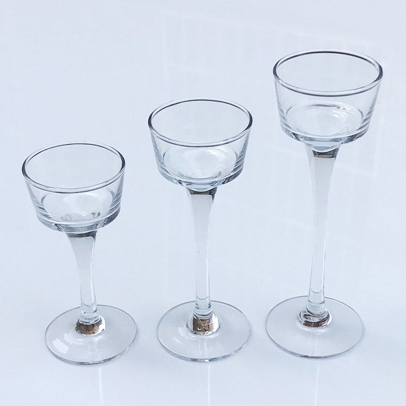 OEM Factory  Long Stem Goblet Candle Holders Centerpiece Crystal Clear Glass Set of 3 pc Crystal Candle Holder