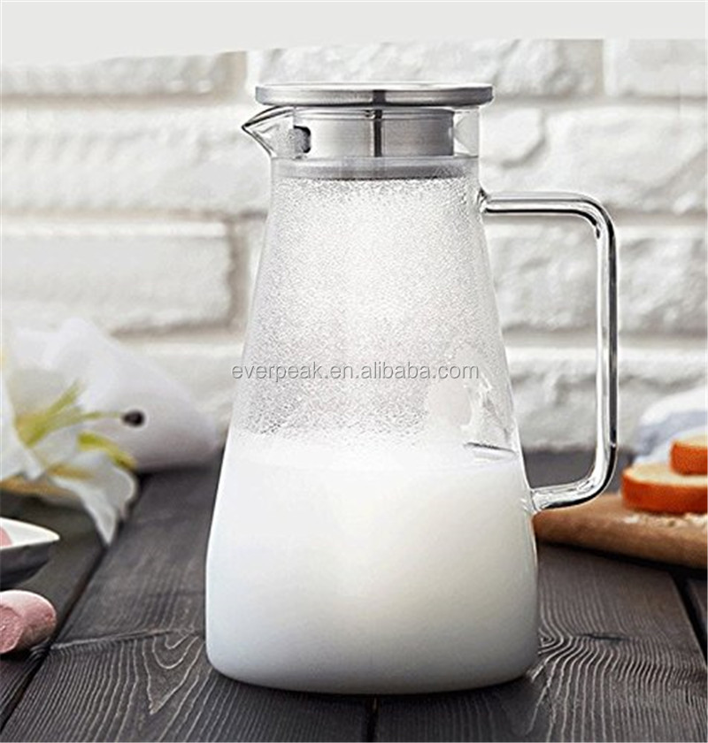 OEM Factory Direct Hot Water Glass Pitcher heat resistant glass pitcher with stainless steel 304 lid