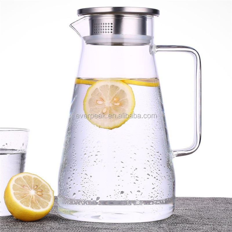 OEM Factory Direct Hot Water Glass Pitcher heat resistant glass pitcher with stainless steel 304 lid