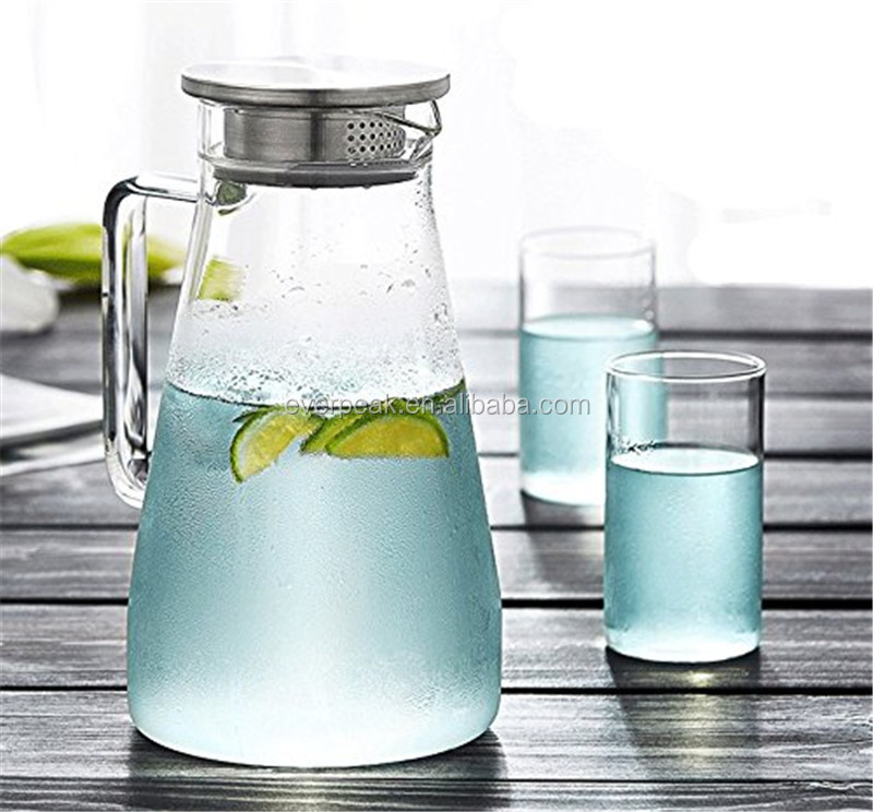 OEM Factory Direct Hot Water Glass Pitcher heat resistant glass pitcher with stainless steel 304 lid