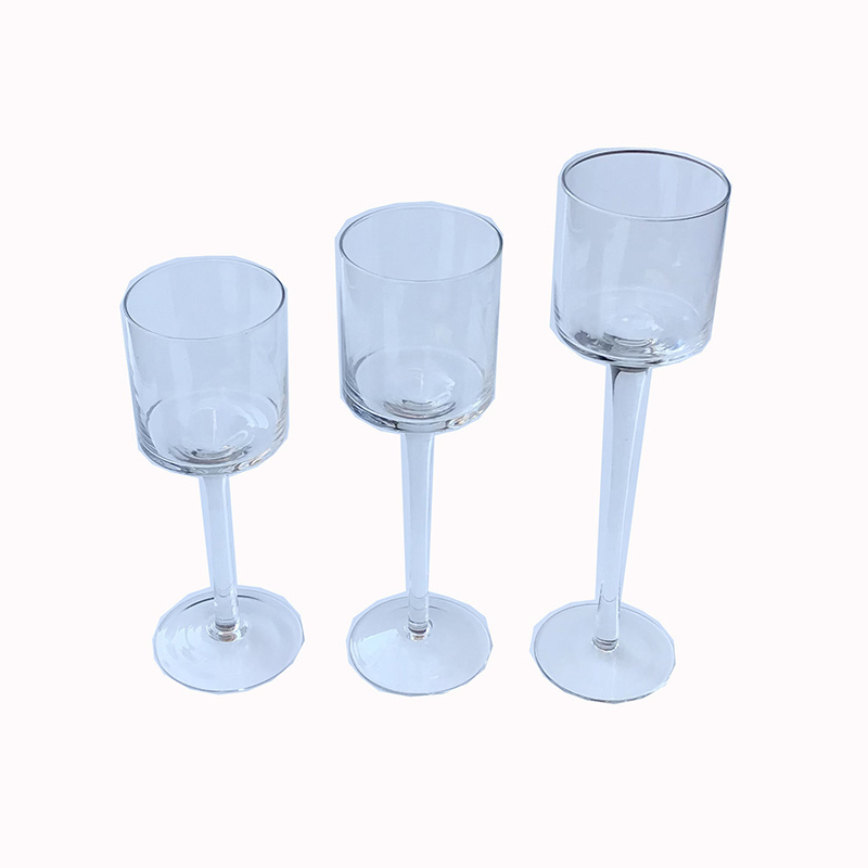 OEM Factory  Long Stem Goblet Candle Holders Centerpiece Crystal Clear Glass Set of 3 pc Crystal Candle Holder