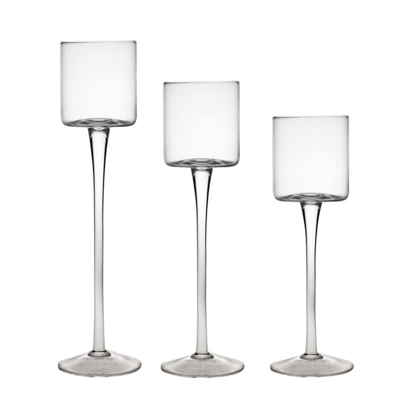 OEM Factory  Long Stem Goblet Candle Holders Centerpiece Crystal Clear Glass Set of 3 pc Crystal Candle Holder