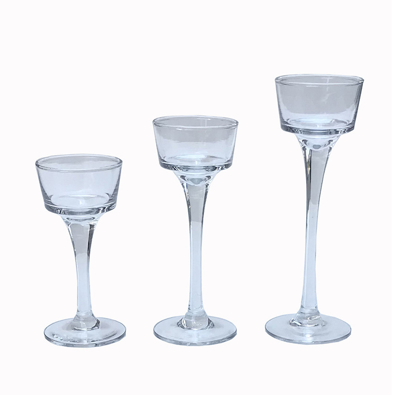 OEM Factory  Long Stem Goblet Candle Holders Centerpiece Crystal Clear Glass Set of 3 pc Crystal Candle Holder