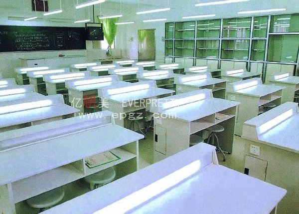 Single Side simple Laboratory Furniture with cold rolling steel sheet cabinet and sink and  faucet for 1 students